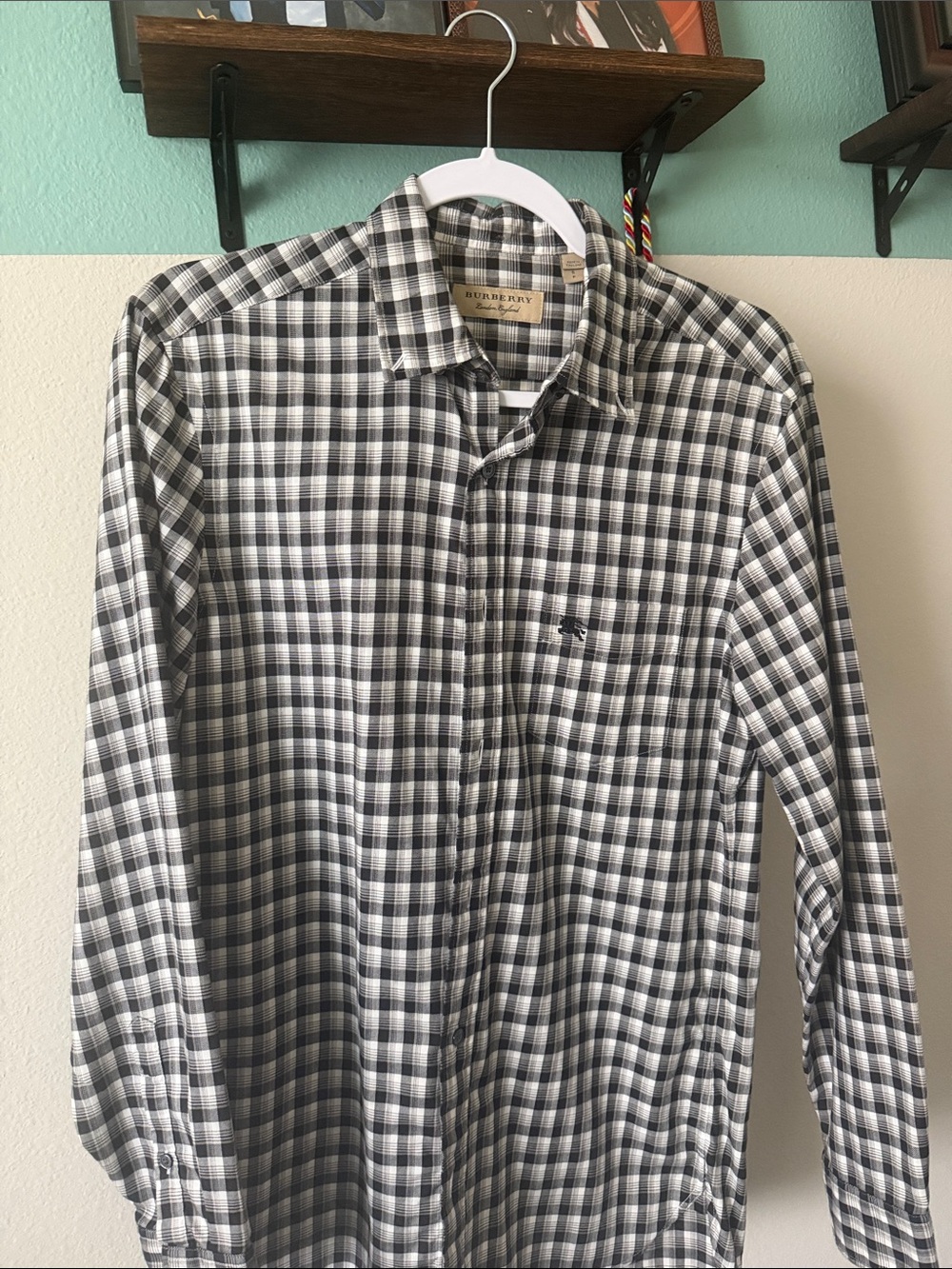 Burberry Black & White Plaid Long-Sleeve Button-Down Shirt